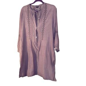 Talbots Purple Tunic Light 100% Cotton L Embroidered Pintuck Details Long Line